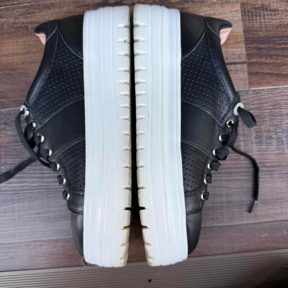 Linea Paolo Black Leather Platform Sneakers Rhinestone Eyelets‎ Womens 6